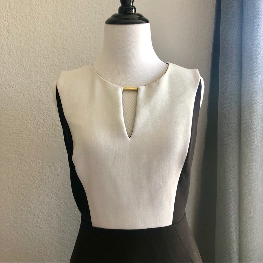 Calvin Klein - B&W Sheath Dress w/ Gold Detail